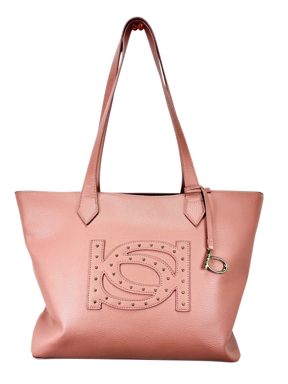 Bebe Pink Faux Leather Shoulder Bag Gold Stud Logo Blush Vegan Y2K